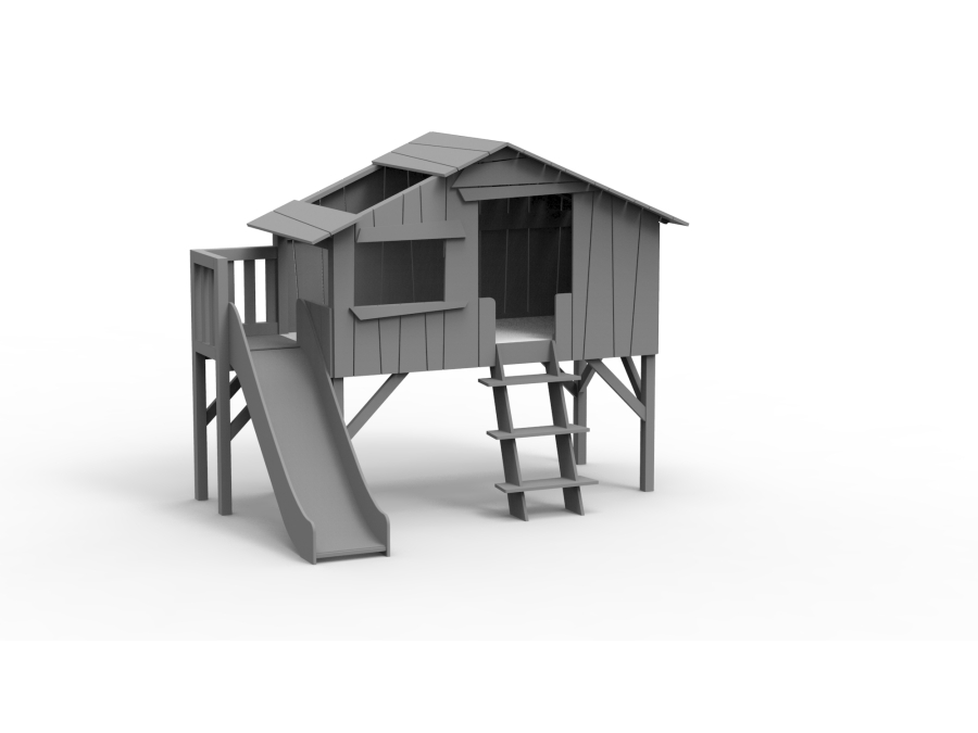 Mathy by Bols boomhut halfhoogslaper met platform en glijbaan 90x190 - cement grijs