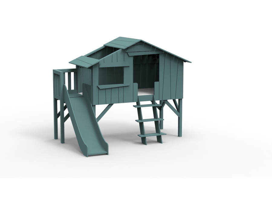 Mathy by Bols boomhut halfhoogslaper met platform en glijbaan 90x190 - donker grijs