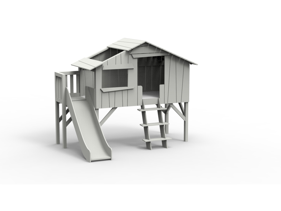 Mathy by Bols boomhut halfhoogslaper met platform en glijbaan 90x190 - parelgrijs