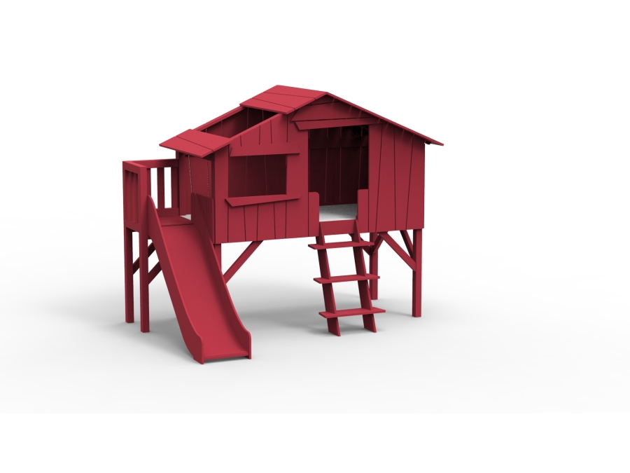 Mathy by Bols boomhut halfhoogslaper met platform en glijbaan 90x190 - marsala