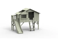 Mathy by Bols boomhut halfhoogslaper met platform en glijbaan 90x190 - moos grijs