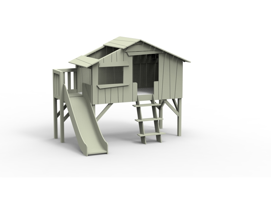 Mathy by Bols boomhut halfhoogslaper met platform en glijbaan 90x190 - moos grijs