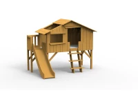 Mathy by Bols boomhut halfhoogslaper met platform en glijbaan 90x190 - oker
