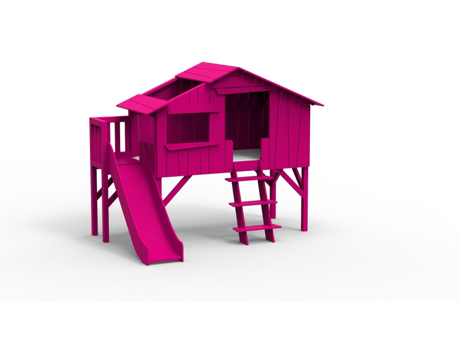 Mathy by Bols boomhut halfhoogslaper met platform en glijbaan 90x190 - zomer roze