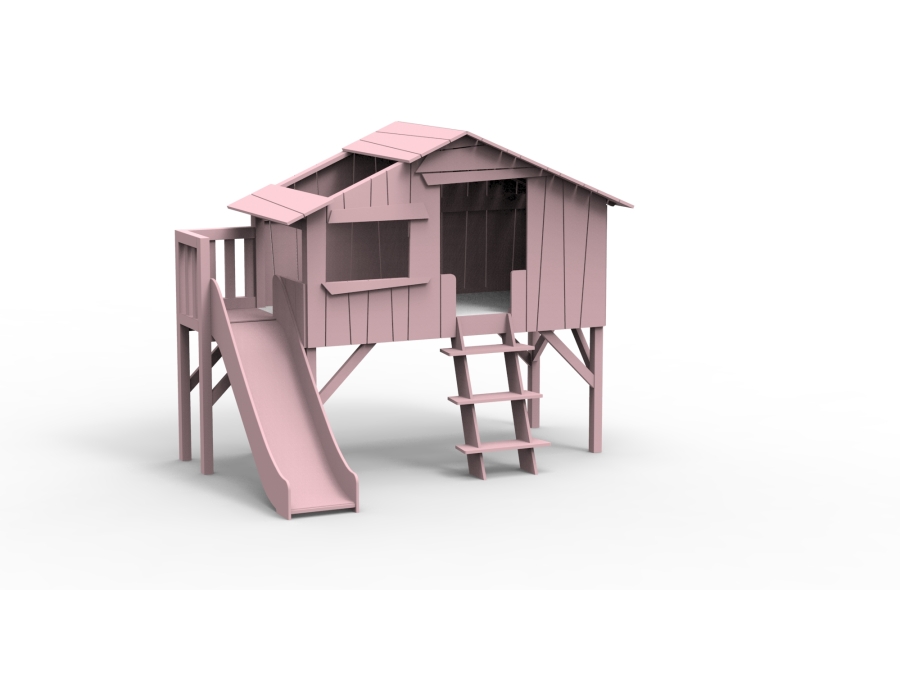 Mathy by Bols boomhut halfhoogslaper met platform en glijbaan 90x190 - winter roze