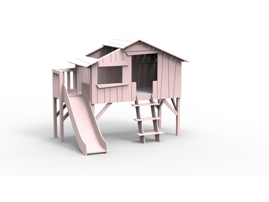 Mathy by Bols boomhut halfhoogslaper met platform en glijbaan 90x190 - poeder roze