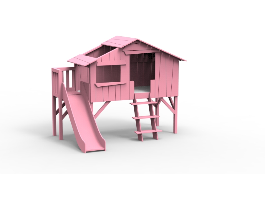 Mathy by Bols boomhut halfhoogslaper met platform en glijbaan 90x190 - zeer licht roze