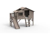 Mathy by Bols boomhut halfhoogslaper met platform en glijbaan 90x190 - taupe