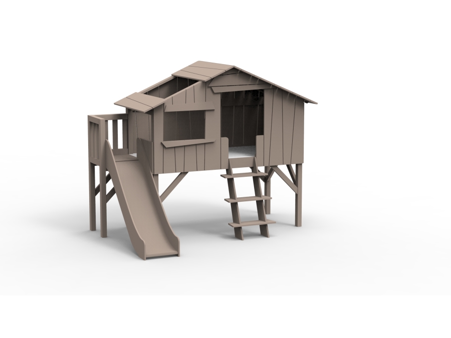 Mathy by Bols boomhut halfhoogslaper met platform en glijbaan 90x190 - taupe