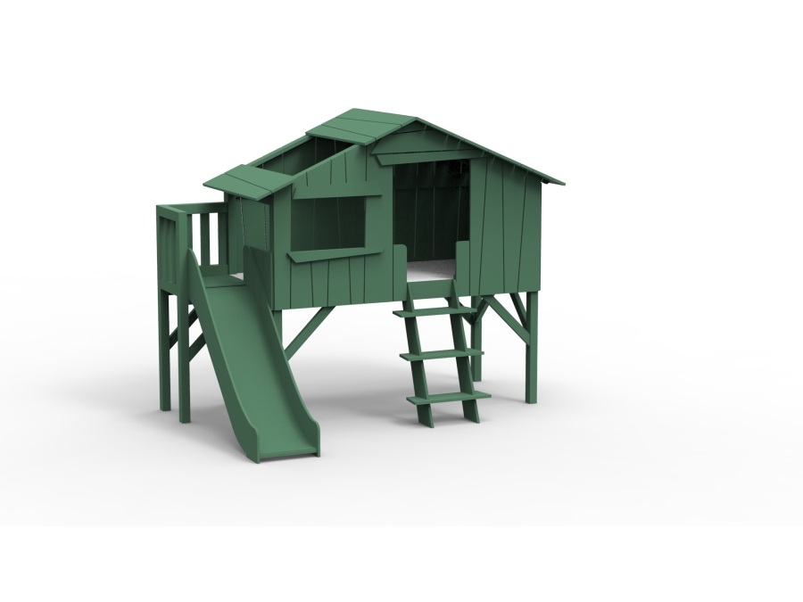 Mathy by Bols boomhut halfhoogslaper met platform en glijbaan 90x190 - jungle groen
