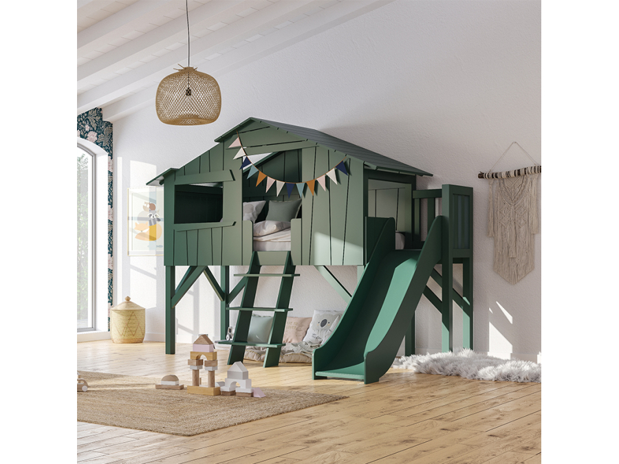 Mathy by Bols boomhut halfhoogslaper met platform en glijbaan 90x190 - donker grijs - Afbeelding 8