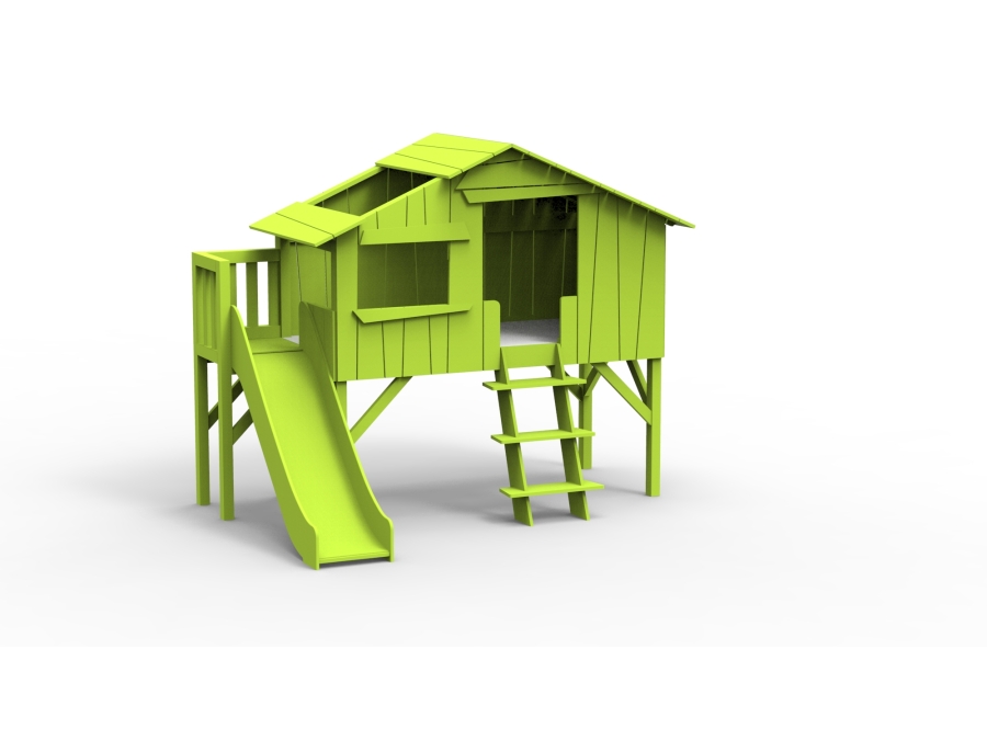 Mathy by Bols boomhut halfhoogslaper met platform en glijbaan 90x190 - appel groen
