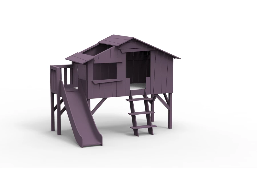 Mathy by Bols boomhut halfhoogslaper met platform en glijbaan 90x190 - cuberdon violet