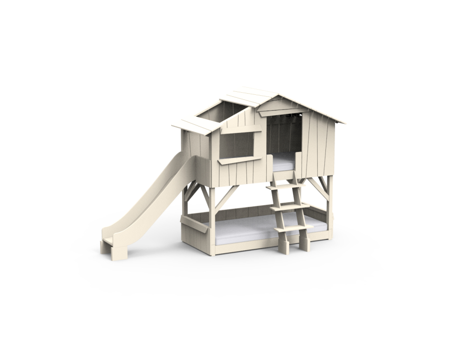 Mathy by Bols boomhut stapelbed met glijbaan 90x190 - beige ivoor