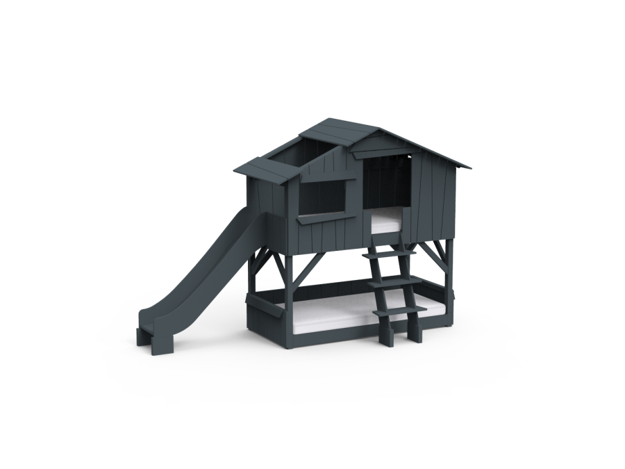 Mathy by Bols boomhut stapelbed met glijbaan 90x190 - basalt grijs