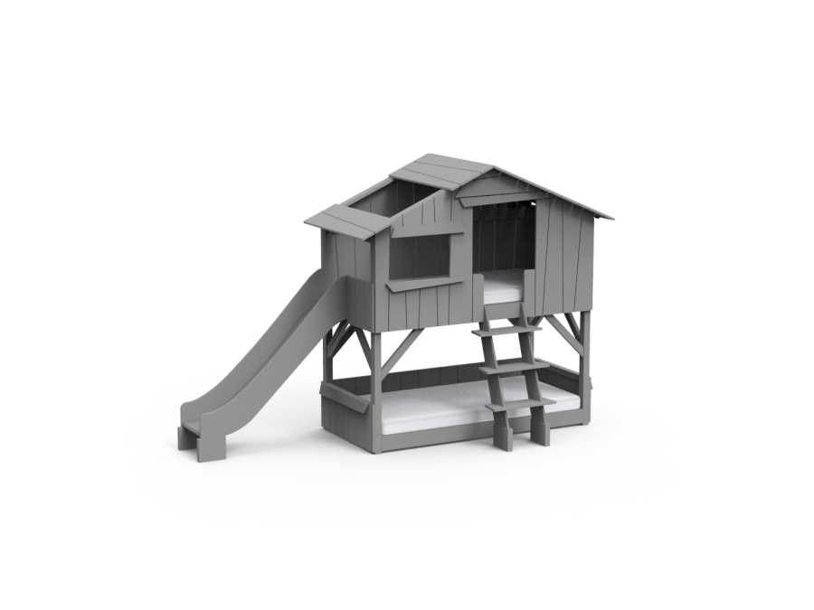 Mathy by Bols boomhut stapelbed met glijbaan 90x190 - cement grijs
