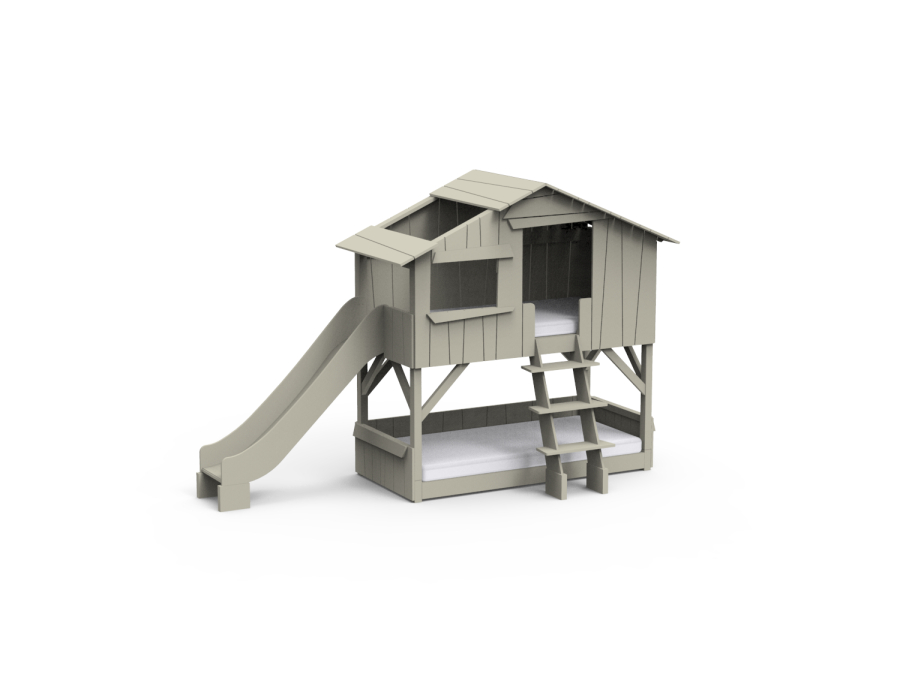 Mathy by Bols boomhut stapelbed met glijbaan 90x190 - moos grijs