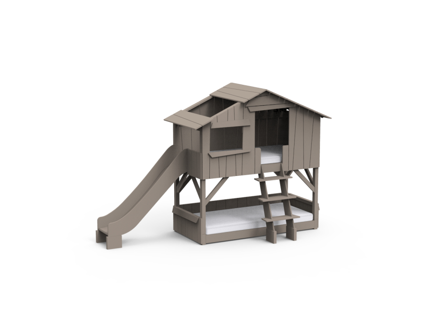 Mathy by Bols boomhut stapelbed met glijbaan 90x190 - taupe