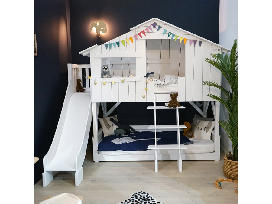Mathy by Bols boomhut stapelbed met platform en glijbaan 90x190 - wit - Afbeelding 8