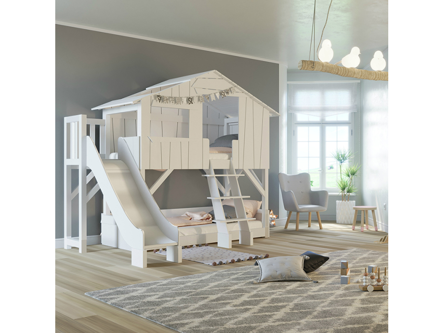Mathy by Bols boomhut stapelbed met platform en glijbaan 90x190 - wit - Afbeelding 7