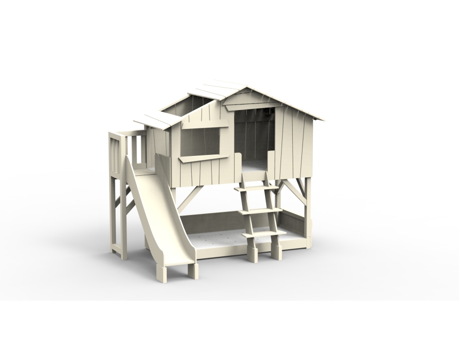 Mathy by Bols boomhut stapelbed met platform en glijbaan 90x190 - beige ivoor