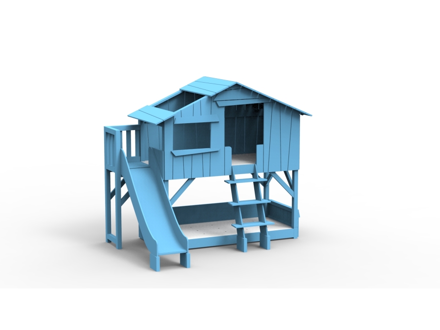 Mathy by Bols boomhut stapelbed met platform en glijbaan 90x190 - azur blauw