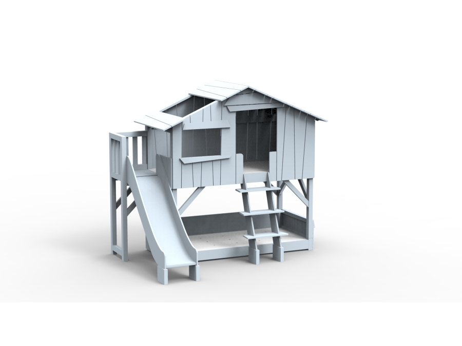 Mathy by Bols boomhut stapelbed met platform en glijbaan 90x190 - poeder blauw