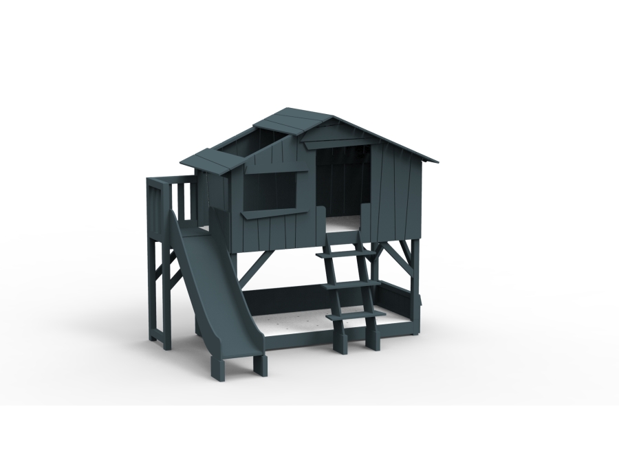 Mathy by Bols boomhut stapelbed met platform en glijbaan 90x190 - basalt grijs