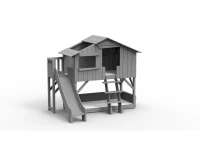 Mathy by Bols boomhut stapelbed met platform en glijbaan 90x190 - cement grijs