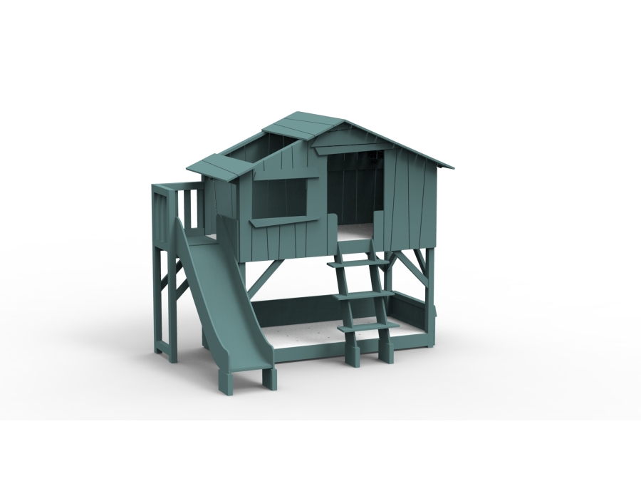 Mathy by Bols boomhut stapelbed met platform en glijbaan 90x190 - donker grijs