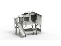 Mathy by Bols boomhut stapelbed met platform en glijbaan 90x190 - parelgrijs