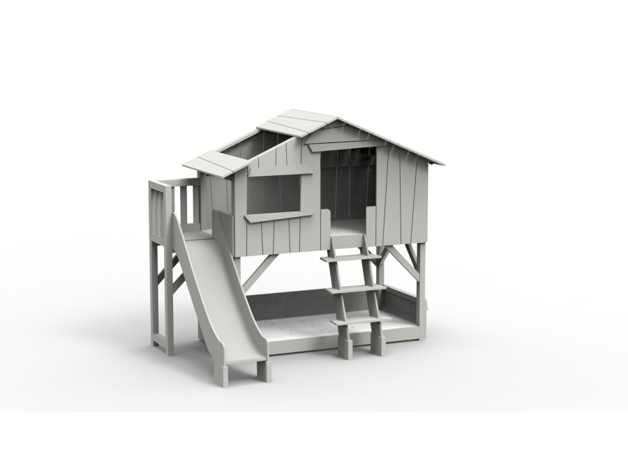 Mathy by Bols boomhut stapelbed met platform en glijbaan 90x190 - parelgrijs