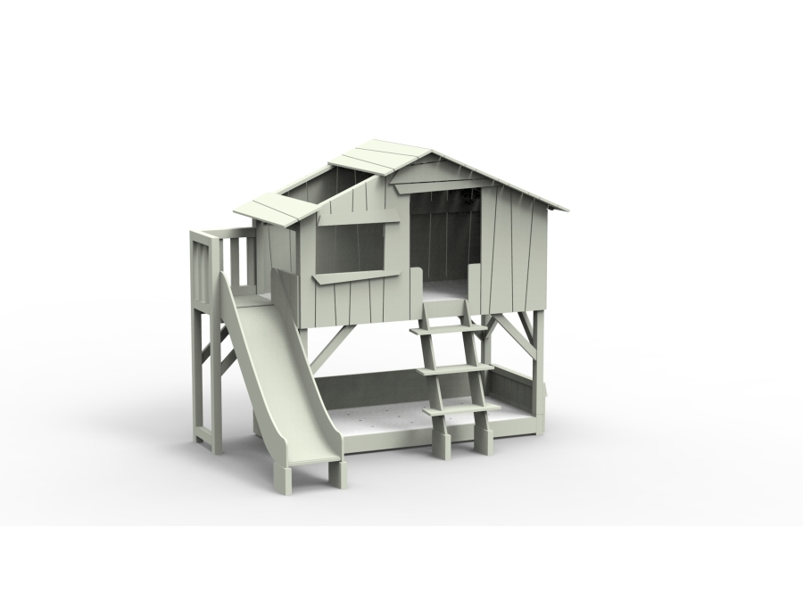 Mathy by Bols boomhut stapelbed met platform en glijbaan 90x190 - rauw