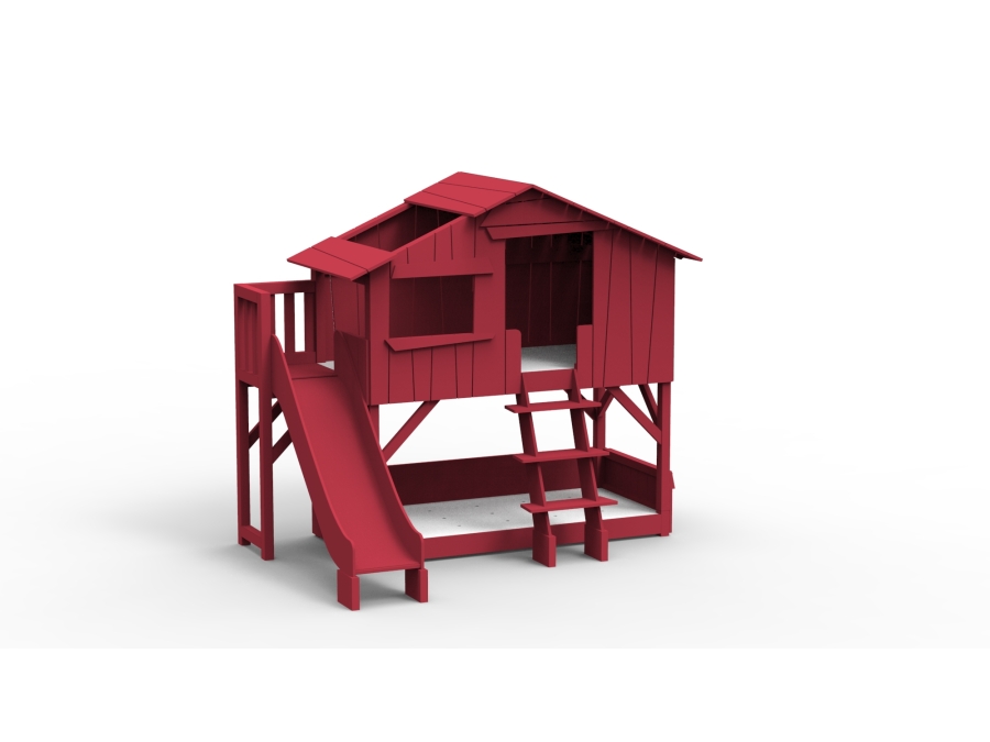 Mathy by Bols boomhut stapelbed met platform en glijbaan 90x190 - marsala