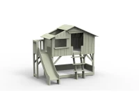 Mathy by Bols boomhut stapelbed met platform en glijbaan 90x190 - moos grijs