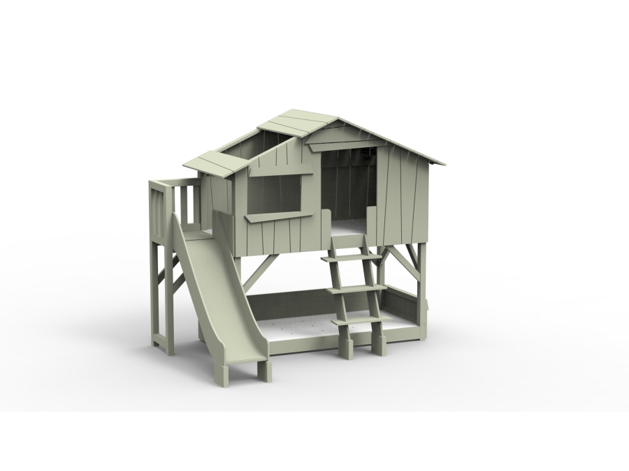 Mathy by Bols boomhut stapelbed met platform en glijbaan 90x190 - moos grijs