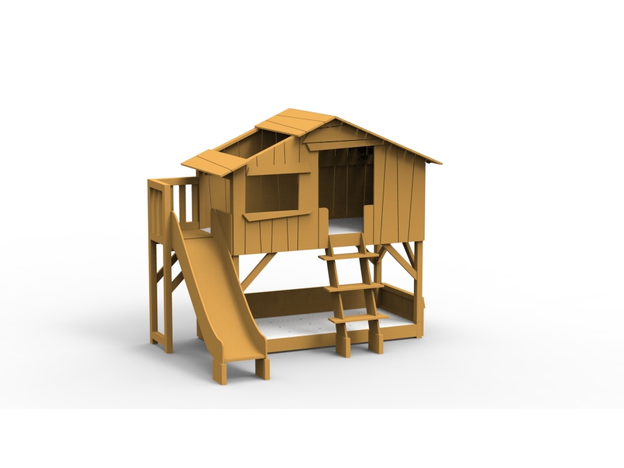 Mathy by Bols boomhut stapelbed met platform en glijbaan 90x190 - oker