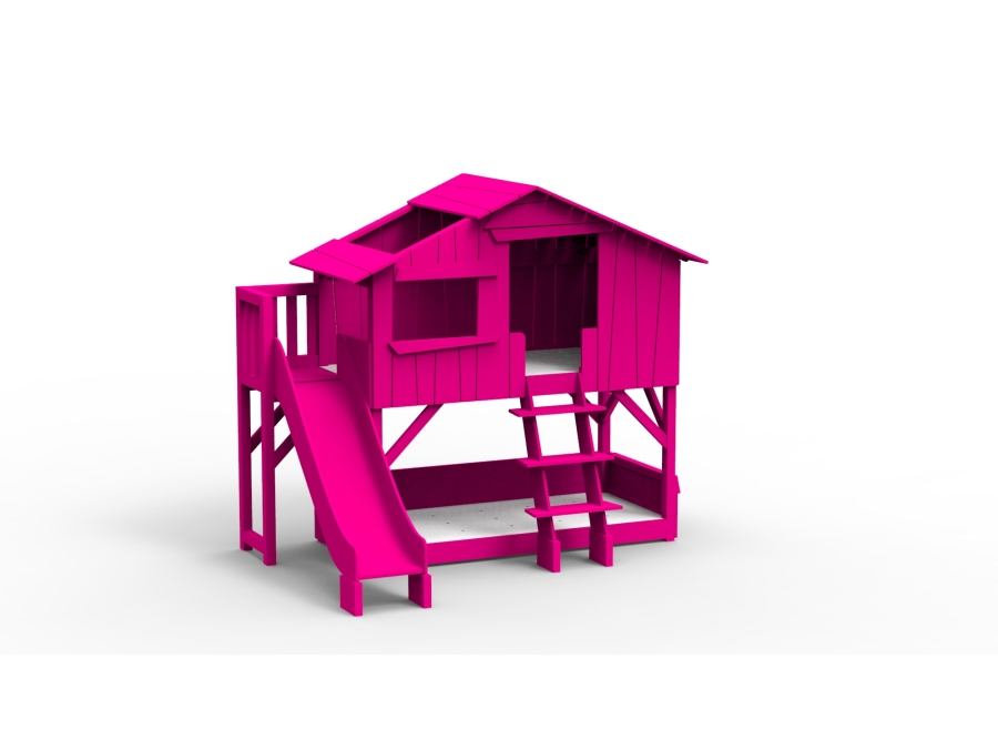 Mathy by Bols boomhut stapelbed met platform en glijbaan 90x190 - zomer roze