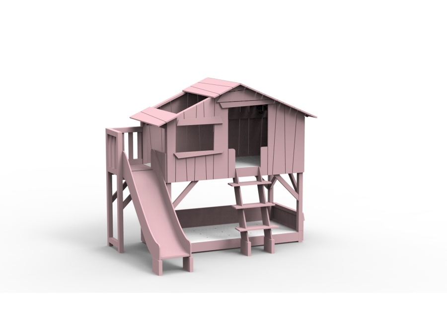 Mathy by Bols boomhut stapelbed met platform en glijbaan 90x190 - winter roze