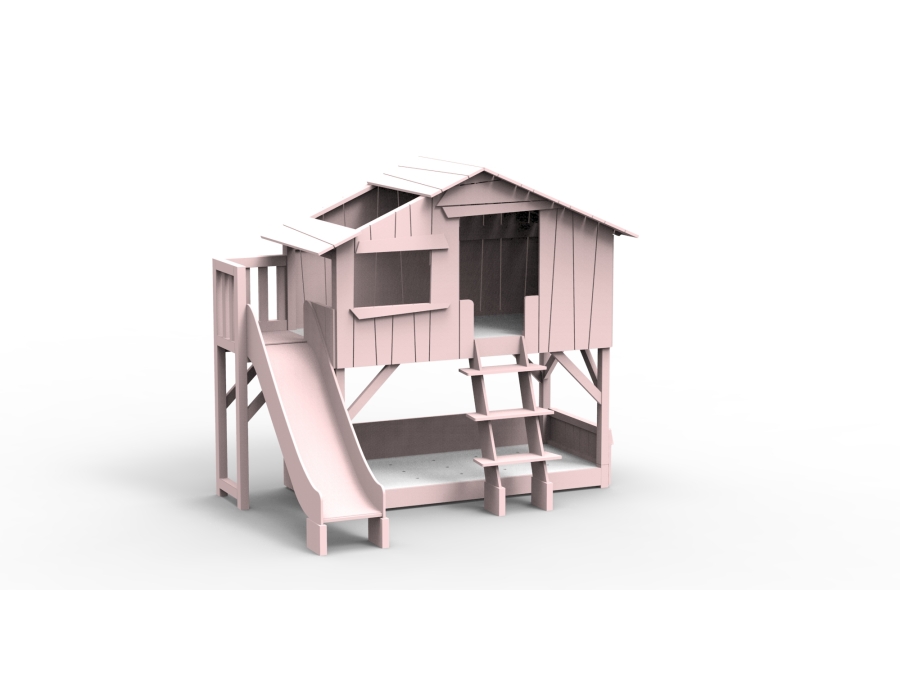 Mathy by Bols boomhut stapelbed met platform en glijbaan 90x190 - poeder roze
