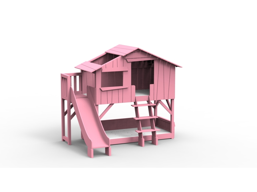 Mathy by Bols boomhut stapelbed met platform en glijbaan 90x190 - zeer licht roze