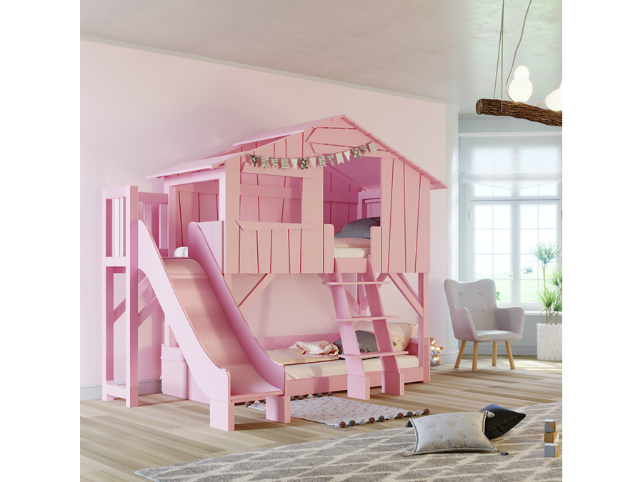 Mathy by Bols boomhut stapelbed met platform en glijbaan 90x190 - wit - Afbeelding 11