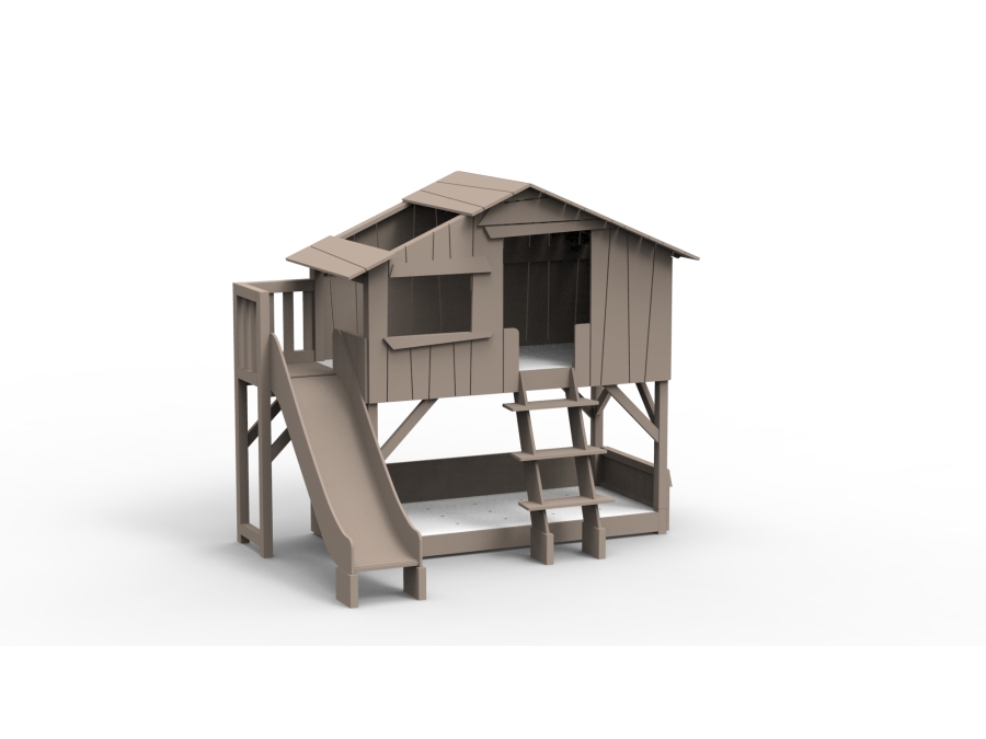 Mathy by Bols boomhut stapelbed met platform en glijbaan 90x190 - taupe