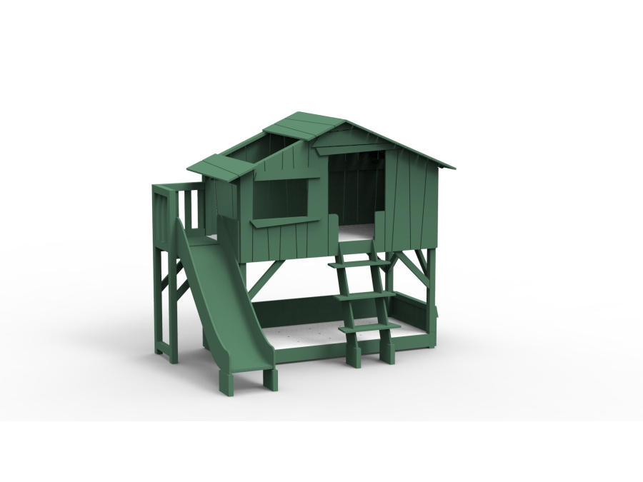 Mathy by Bols boomhut stapelbed met platform en glijbaan 90x190 - jungle groen