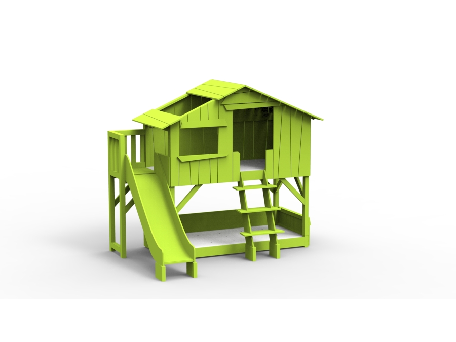 Mathy by Bols boomhut stapelbed met platform en glijbaan 90x190 - appel groen