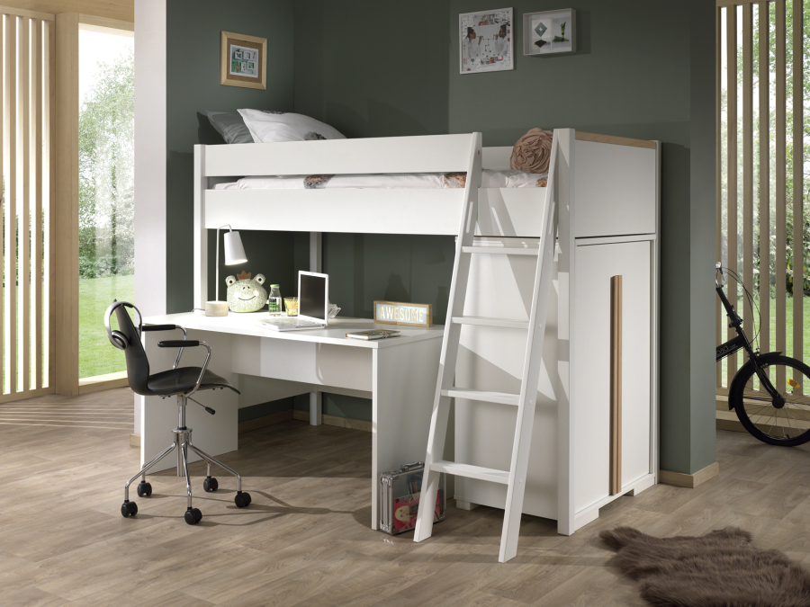Vipack London hoogslaper met bureau en kast - wit - Afbeelding 2