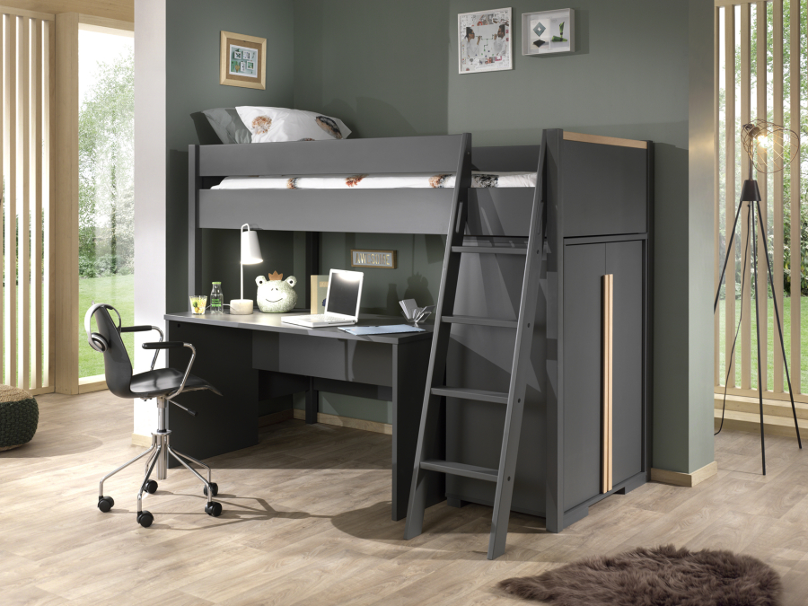 Vipack London hoogslaper met bureau en kast - antraciet - Afbeelding 2