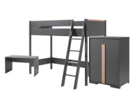 Vipack London hoogslaper met bureau en kast - antraciet