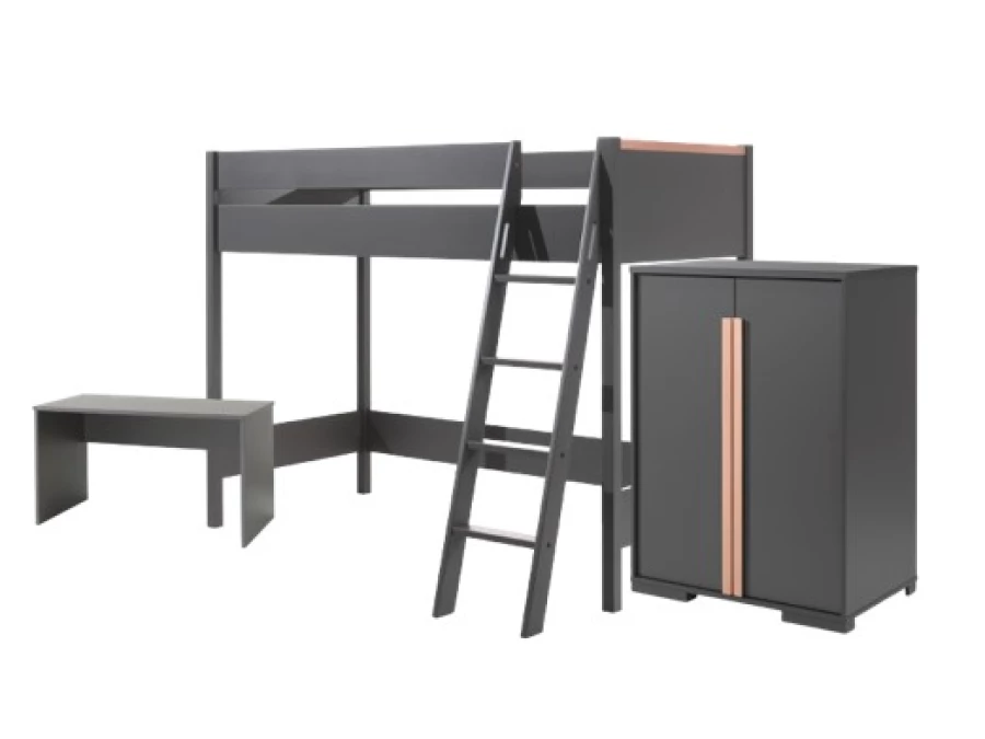 Vipack London hoogslaper met bureau en kast - antraciet