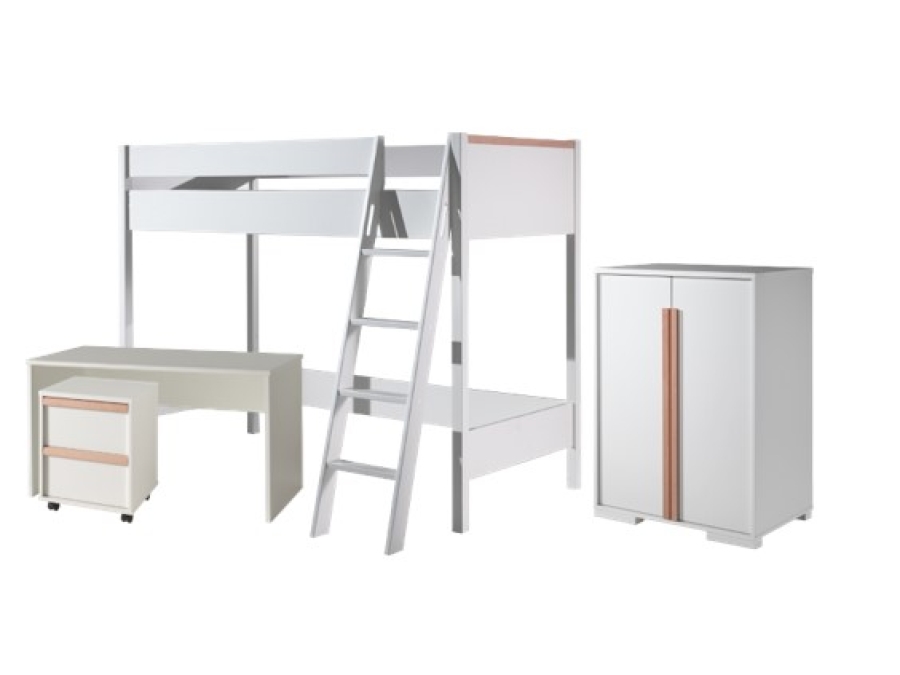 Vipack London hoogslaper met bureau, ladeblok en kast - wit